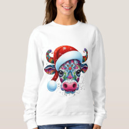 Weihnachtskuh Bull mit Weihnachtsmannmütze Mexikan Sweatshirt