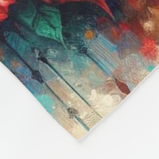 Weihnachtskuh Bull Skull Poinsettias Feathers Fleecedecke (Ecke)