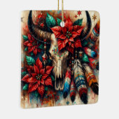 Weihnachtskuh Bull Skull Poinsettias Feathers Keramikornament (Rechts)