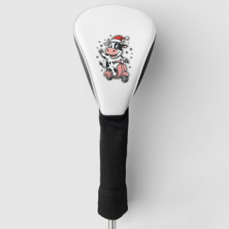 Weihnachtskuh fährt auf rosa Roller Vintage Vektor Golf Headcover