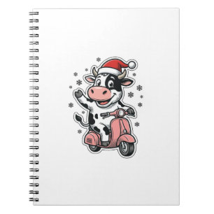 Weihnachtskuh fährt auf rosa Roller Vintage Vektor Notizblock