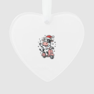 Weihnachtskuh fährt auf rosa Roller Vintage Vektor Ornament