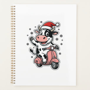 Weihnachtskuh fährt auf rosa Roller Vintage Vektor Planer