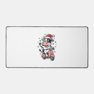Weihnachtskuh fährt auf rosa Roller Vintage Vektor Schreibtischunterlage