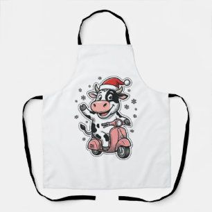 Weihnachtskuh fährt auf rosa Roller Vintage Vektor Schürze