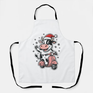 Weihnachtskuh fährt auf rosa Roller Vintage Vektor Schürze