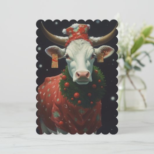 Weihnachtskuh Feiertagskarte (Stehend Vorderseite)