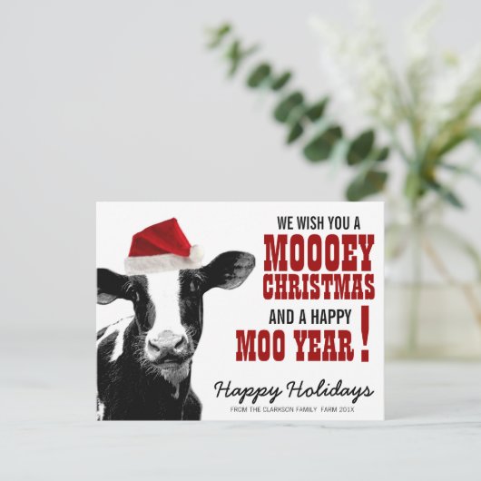 Weihnachtskuh Feiertagspostkarte (Stehend Vorderseite)