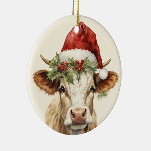 Weihnachtskuh fügt Text Aquarell Keramik Ornament (Rechts)