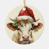 Weihnachtskuh fügt Text Aquarell Keramik Ornament (Vorne)