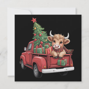 Weihnachtskuh Highland-Rind auf LKW-Bauernhof Xmas Feiertagskarte