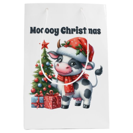 Weihnachtskuh hinzufügen Text Mittlere Geschenktüte (Vorderseite)