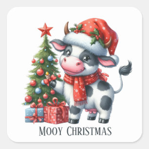Weihnachtskuh hinzufügen Text Quadratischer Aufkleber