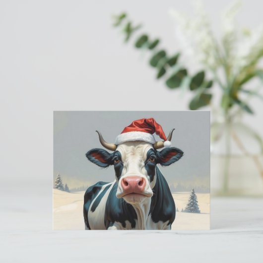 Weihnachtskuh im Winterland Postkarte (Stehend Vorderseite)