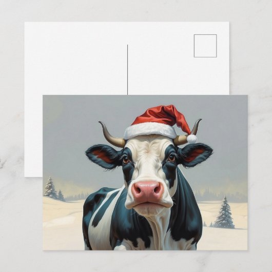 Weihnachtskuh im Winterland Postkarte (Vorne/Hinten)