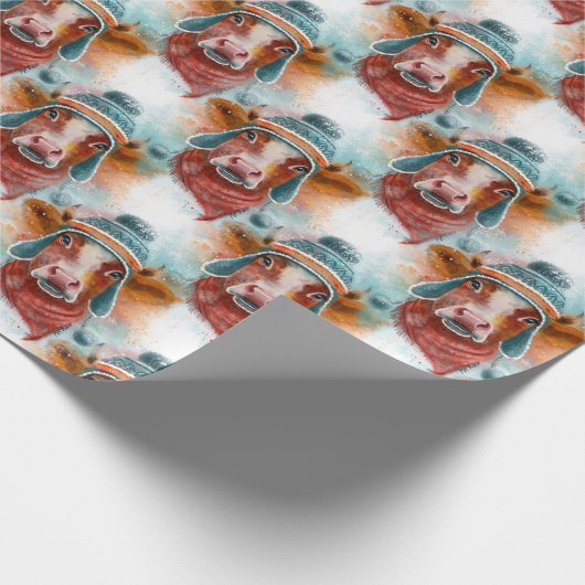 Weihnachtskuh in einem Schlitten Geschenkpapier (Ecke)