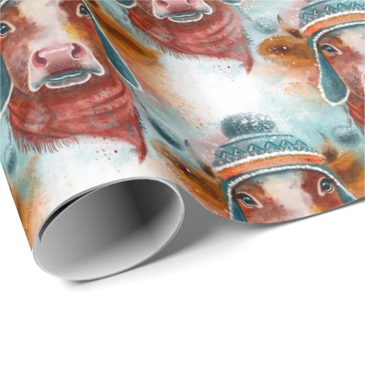 Weihnachtskuh in einem Schlitten Geschenkpapier (Rolleneckpunkt)