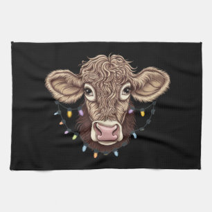Weihnachtskuh Liebhaber Lichter Bauernhof Landwirt Geschirrtuch