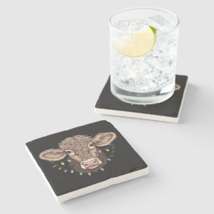 Weihnachtskuh Liebhaber Lichter Bauernhof Landwirt Steinuntersetzer