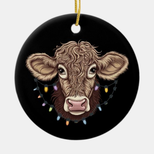 Weihnachtskuh Lover Lights Farm Bauer Xmas Keramik Ornament (Vorne)