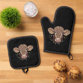 Weihnachtskuh Lover Lights Farm Bauer Xmas Ofenhandschuh & Topflappen-Set (Oben Unten)