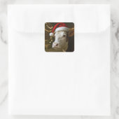 Weihnachtskuh mit Santa-Hut Quadratischer Aufkleber (Tasche)