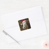 Weihnachtskuh mit Santa-Hut Quadratischer Aufkleber (Umschlag)