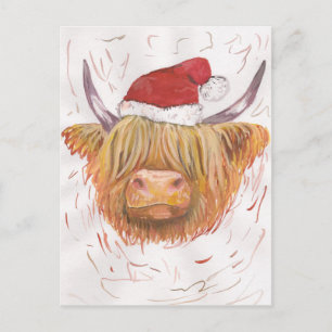 Weihnachtskuh mit Weihnachtshut Feiertagspostkarte