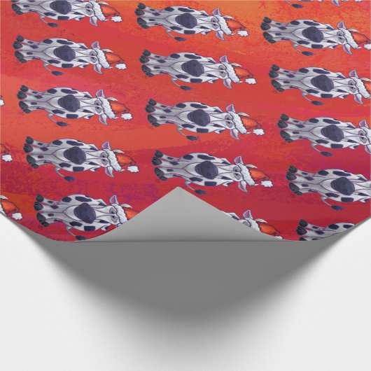 Weihnachtskuh Muster auf dem Roten Feld Geschenkpapier (Ecke)