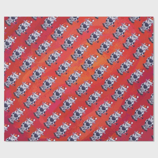 Weihnachtskuh Muster auf dem Roten Feld Geschenkpapier (Flach)