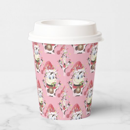 Weihnachtskuh Muster rosa Papiertasse mit Deckel Pappbecher (Rechts)