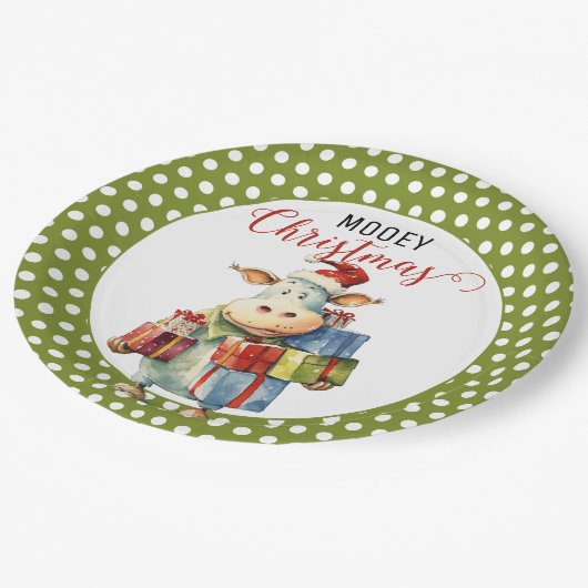 Weihnachtskuh Pappteller (Schrägansicht)