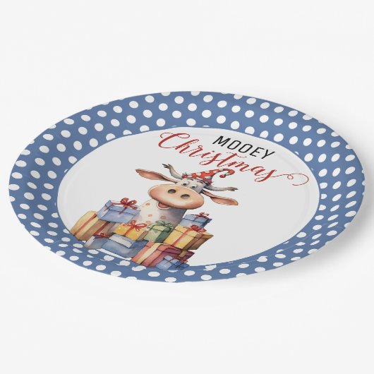 Weihnachtskuh Pappteller (Schrägansicht)