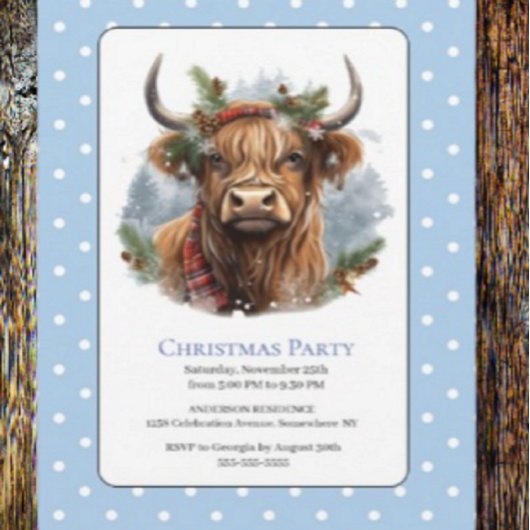 Weihnachtskuh Party Blue Highland Einladung