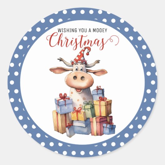 Weihnachtskuh Runder Aufkleber (Vorderseite)