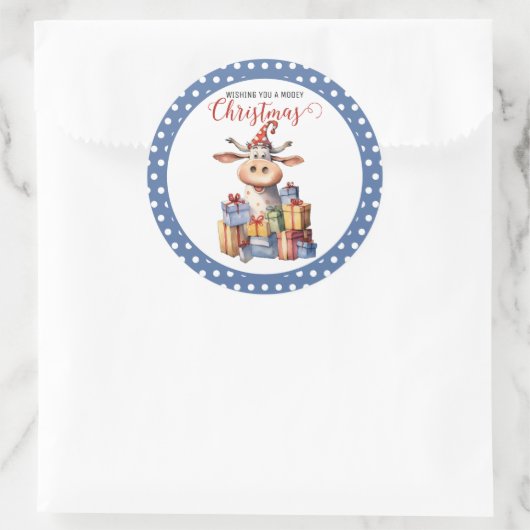Weihnachtskuh Runder Aufkleber (Tasche)