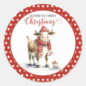 Weihnachtskuh Runder Aufkleber (Vorderseite)