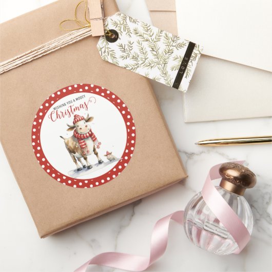 Weihnachtskuh Runder Aufkleber (Schenken)