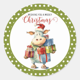 Weihnachtskuh Runder Aufkleber