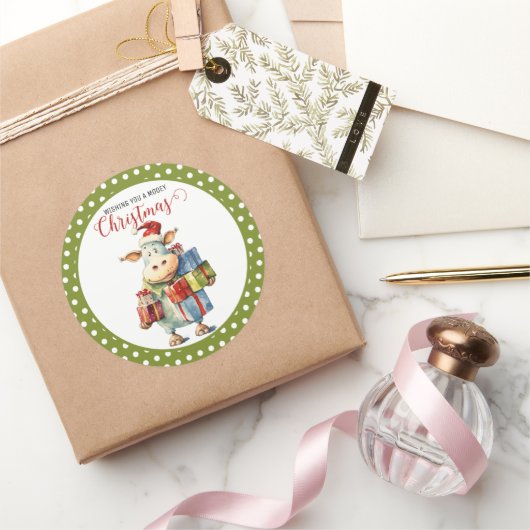 Weihnachtskuh Runder Aufkleber (Schenken)
