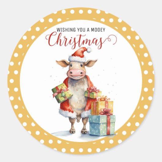 Weihnachtskuh Runder Aufkleber (Vorderseite)