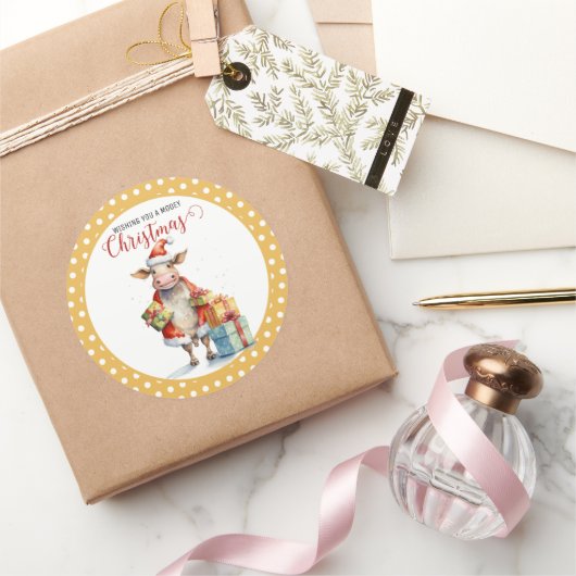 Weihnachtskuh Runder Aufkleber (Schenken)