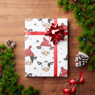 Weihnachtskuh Santa Cute Rot Schwarz und Weiß Geschenkpapier