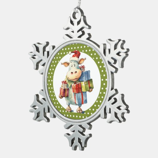 Weihnachtskuh Schneeflocken Zinn-Ornament (Rechts)