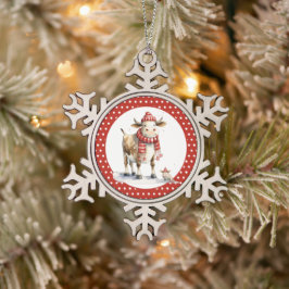 Weihnachtskuh Schneeflocken Zinn-Ornament