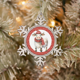 Weihnachtskuh Schneeflocken Zinn-Ornament