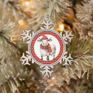 Weihnachtskuh Schneeflocken Zinn-Ornament