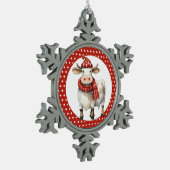 Weihnachtskuh Schneeflocken Zinn-Ornament (Links)