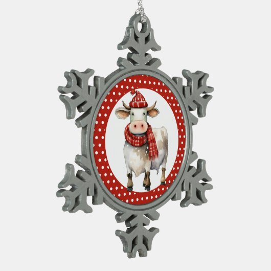 Weihnachtskuh Schneeflocken Zinn-Ornament (Links)