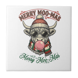 Weihnachtskuh-Shirt Süße Highland-Feiertags-Pun De Fliese